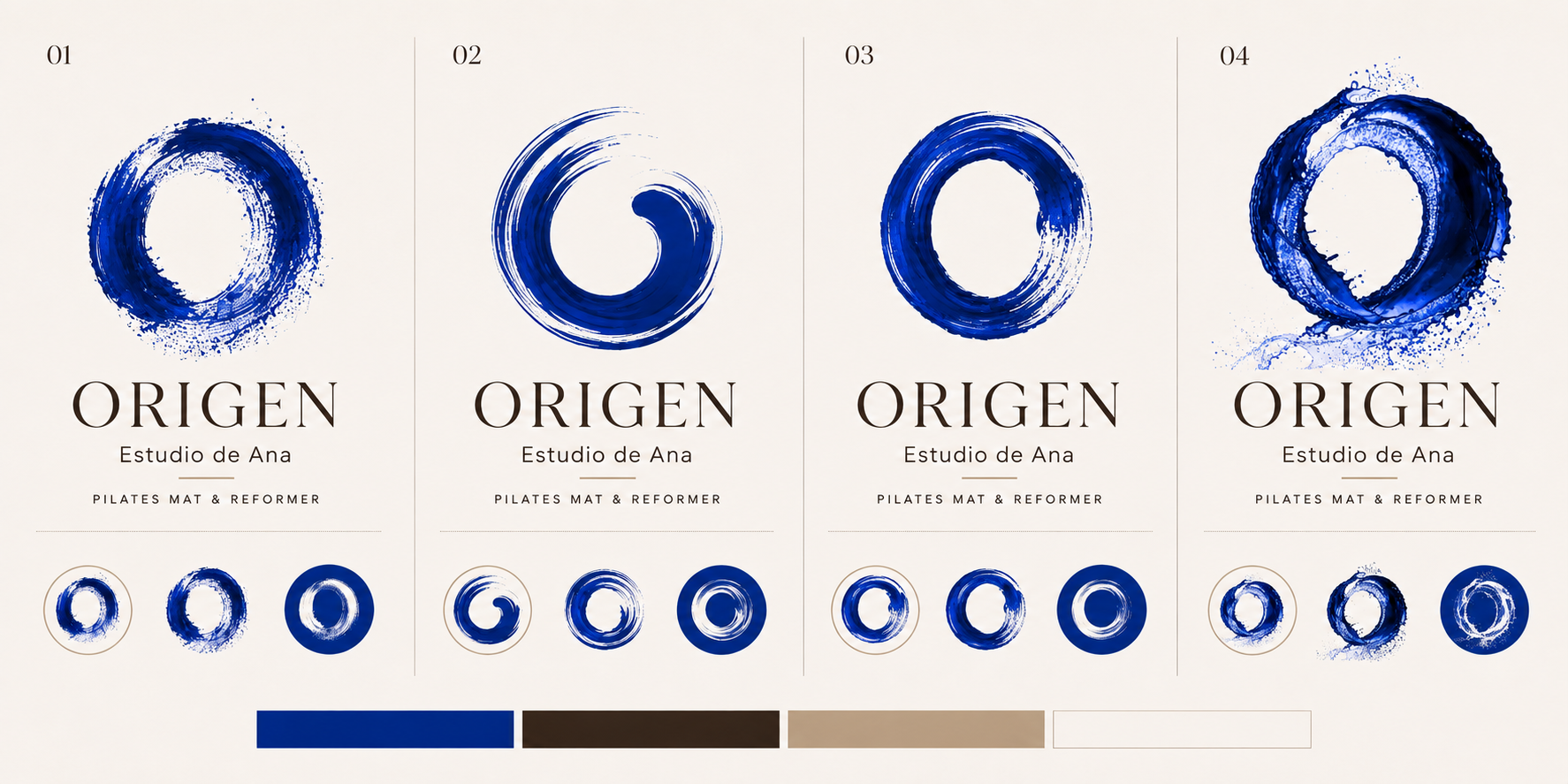 Cuatro propuestas de evolución del logotipo de Origen Estudio de Ana